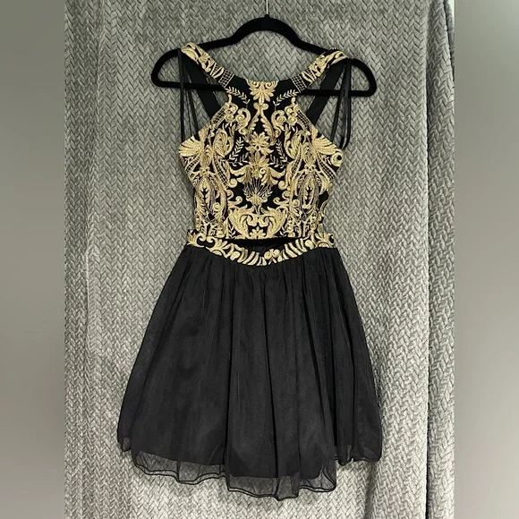 slim fit dress slacks Black Long Gold Sequins Fitted Deep V Neck Ruffle Sleeve Formal Dress –  Sultan Dress main image 0